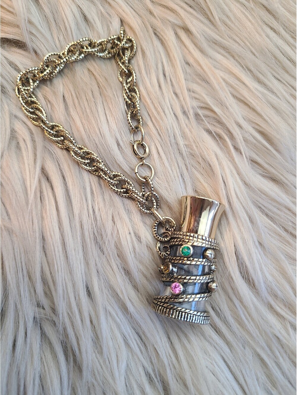 Vintage Costume Jewelry Mini Perfume Bottle Bracelet Gold Colored Chain